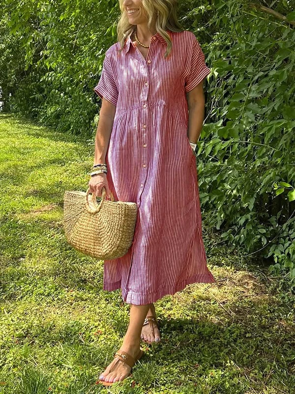 Amandine | Vestido camisa elegante a rayas con cuello de solapa