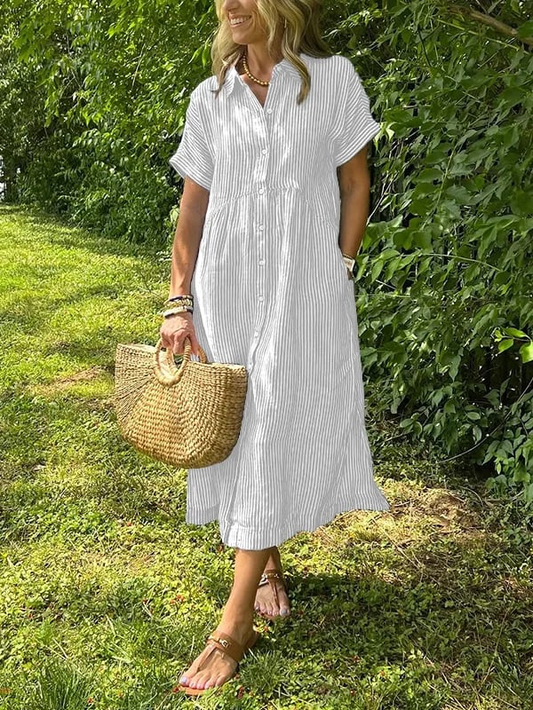 Amandine | Vestido camisa elegante a rayas con cuello de solapa