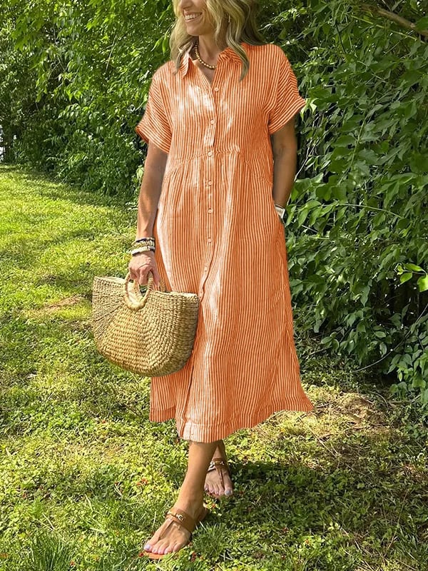 Amandine | Vestido camisa elegante a rayas con cuello de solapa