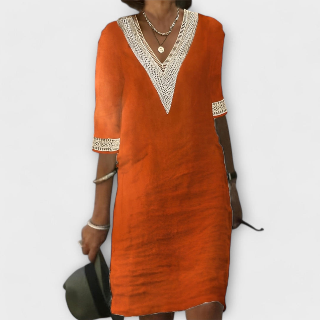 Emelia | Vestido de cuello en V inspirado en el estilo bohemio