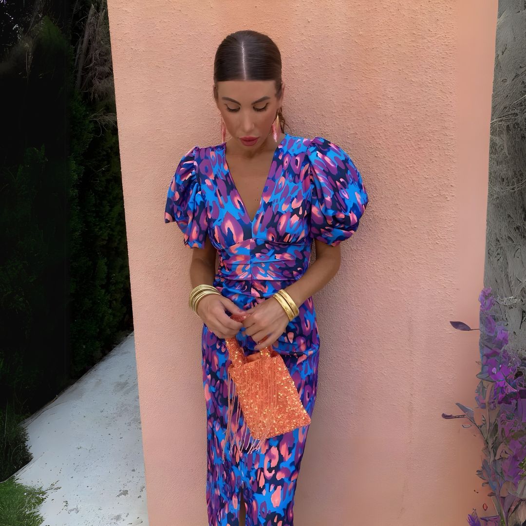 Aleksandra | Vestido con mangas abullonadas en colores brillantes