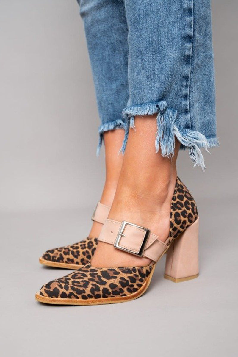 Inaria - Sandalias de ante con estampado de leopardo y tacón estable
