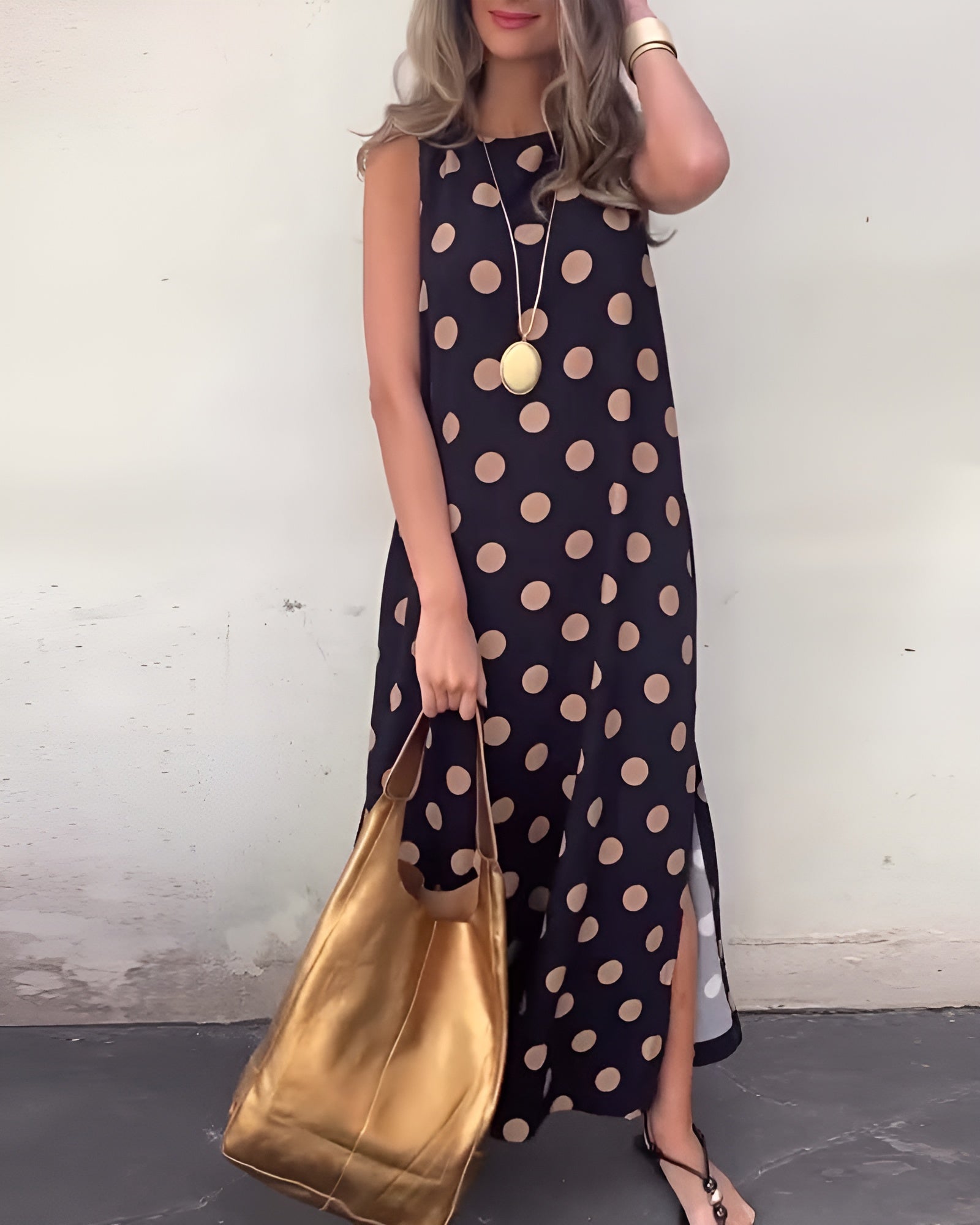 Roxane | Vestido maxi con abertura y lunares