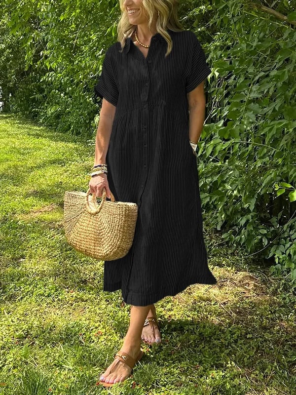 Amandine | Vestido camisa elegante a rayas con cuello de solapa
