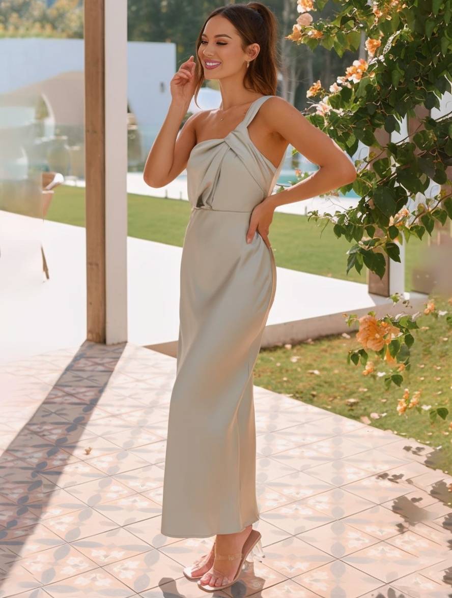 ELEVA Vestido Maxi de Satén