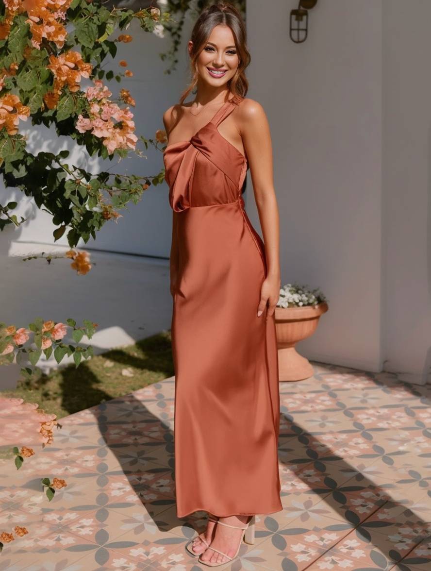 ELEVA Vestido Maxi de Satén