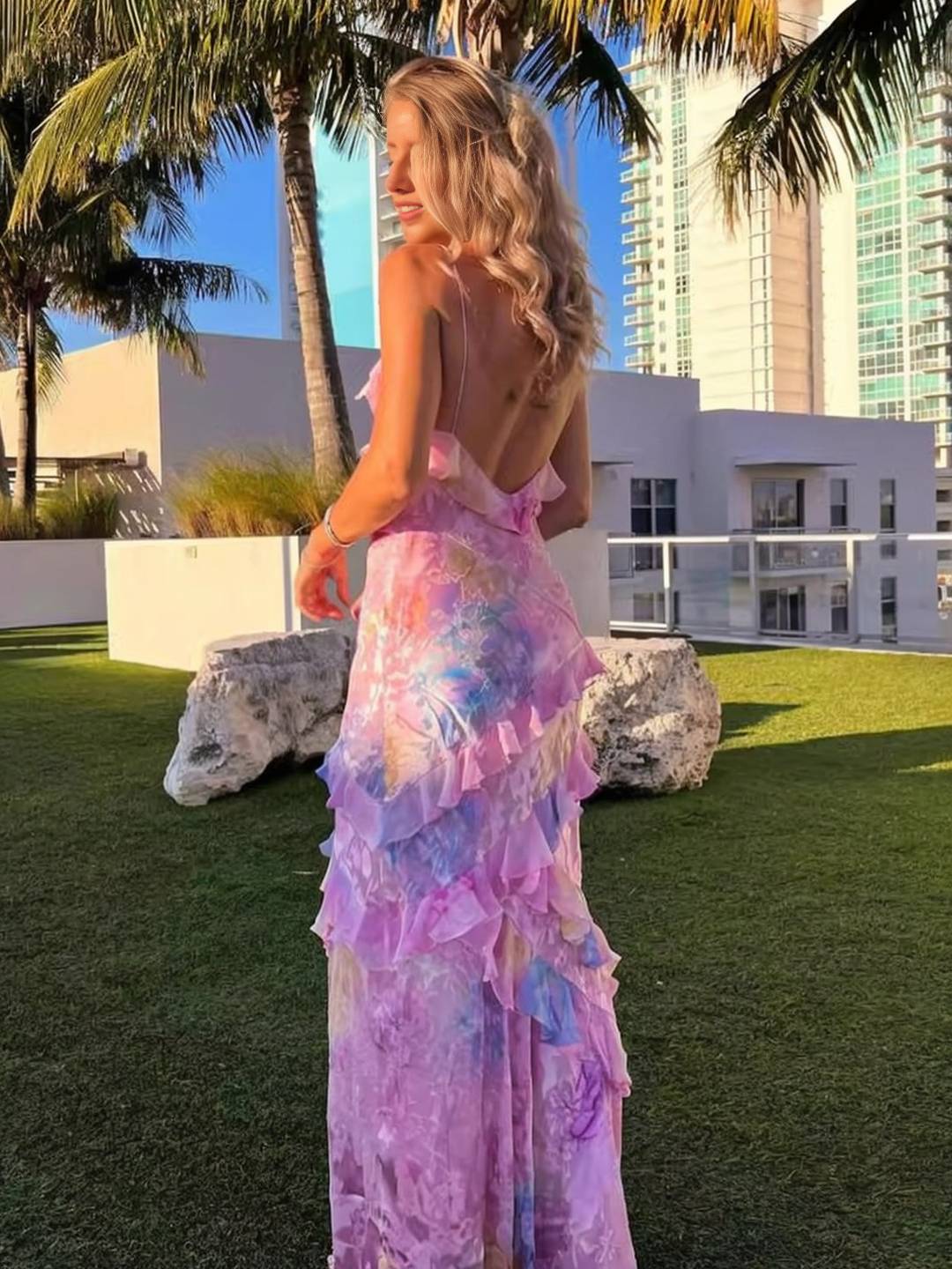 Vestido Maxi Floral con Volantes FIORELLA