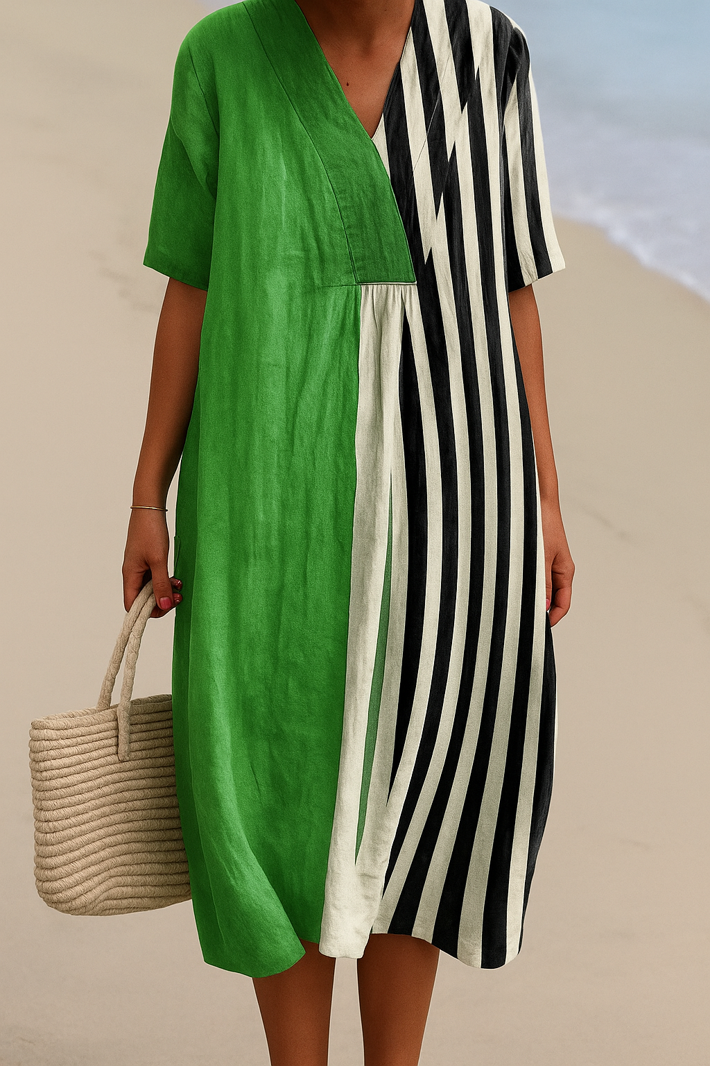 Iris | Vestido verde brillante con rayas negras