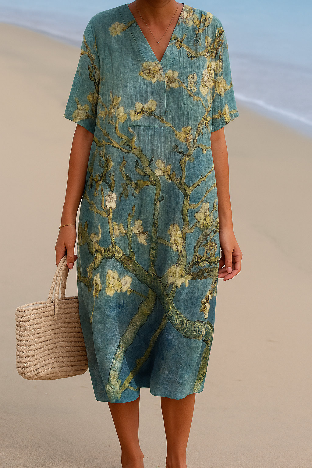 ALMONDE | Vestido azul-verde con estampado floral