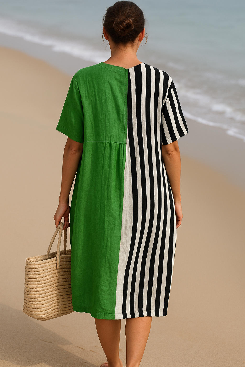 Iris | Vestido verde brillante con rayas negras