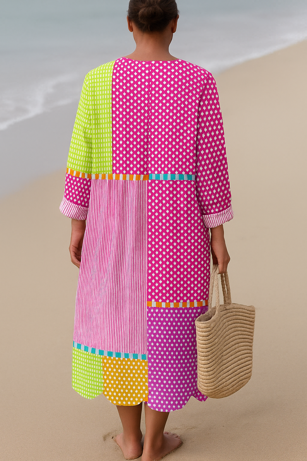 Zélie | Vestido patchwork multicolor con lunares y rayas