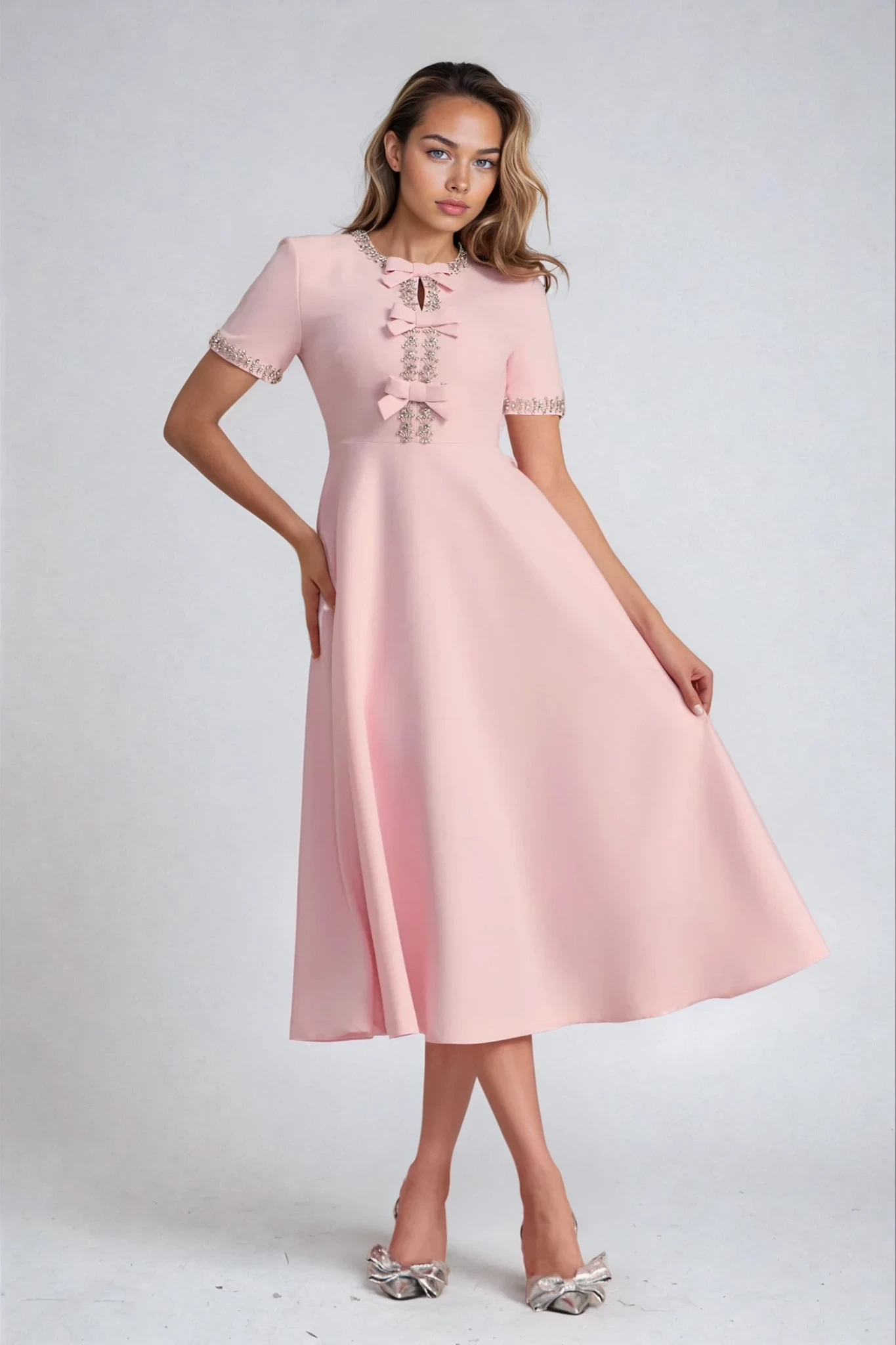 Vestido Midi con Lazo de Cristal ZOE