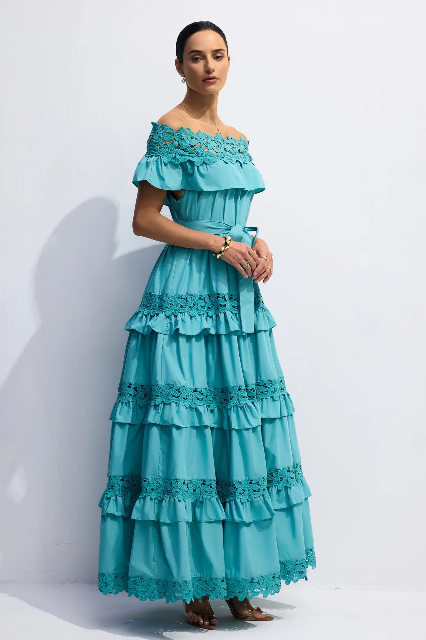 Vestido Maxi de Algodón con Hombros Descubiertos ALVÉA