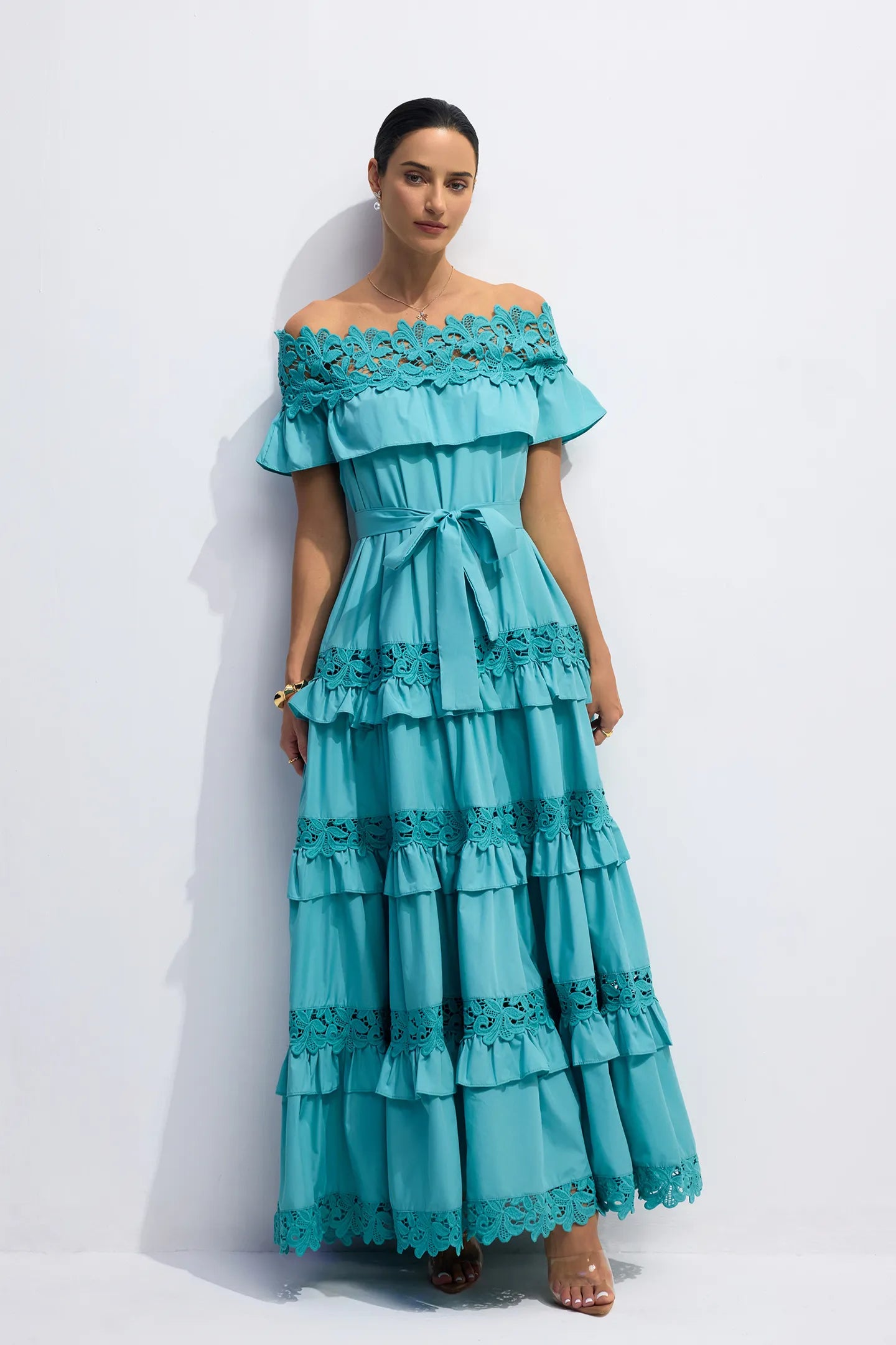 Vestido Maxi de Algodón con Hombros Descubiertos ALVÉA