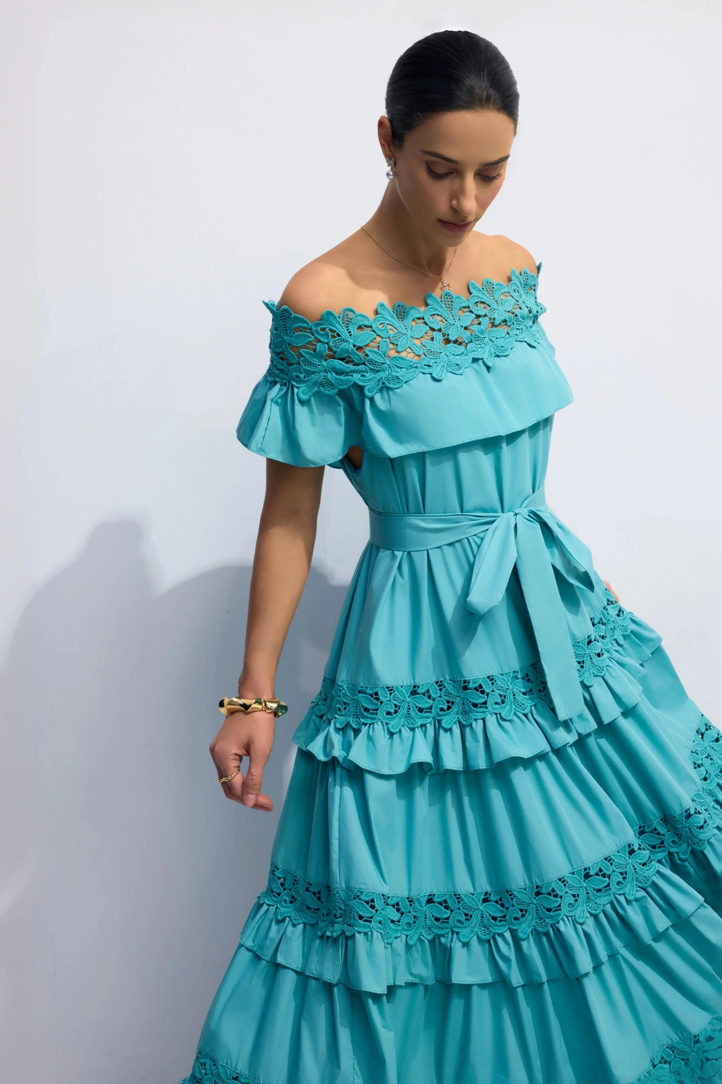 Vestido Maxi de Algodón con Hombros Descubiertos ALVÉA
