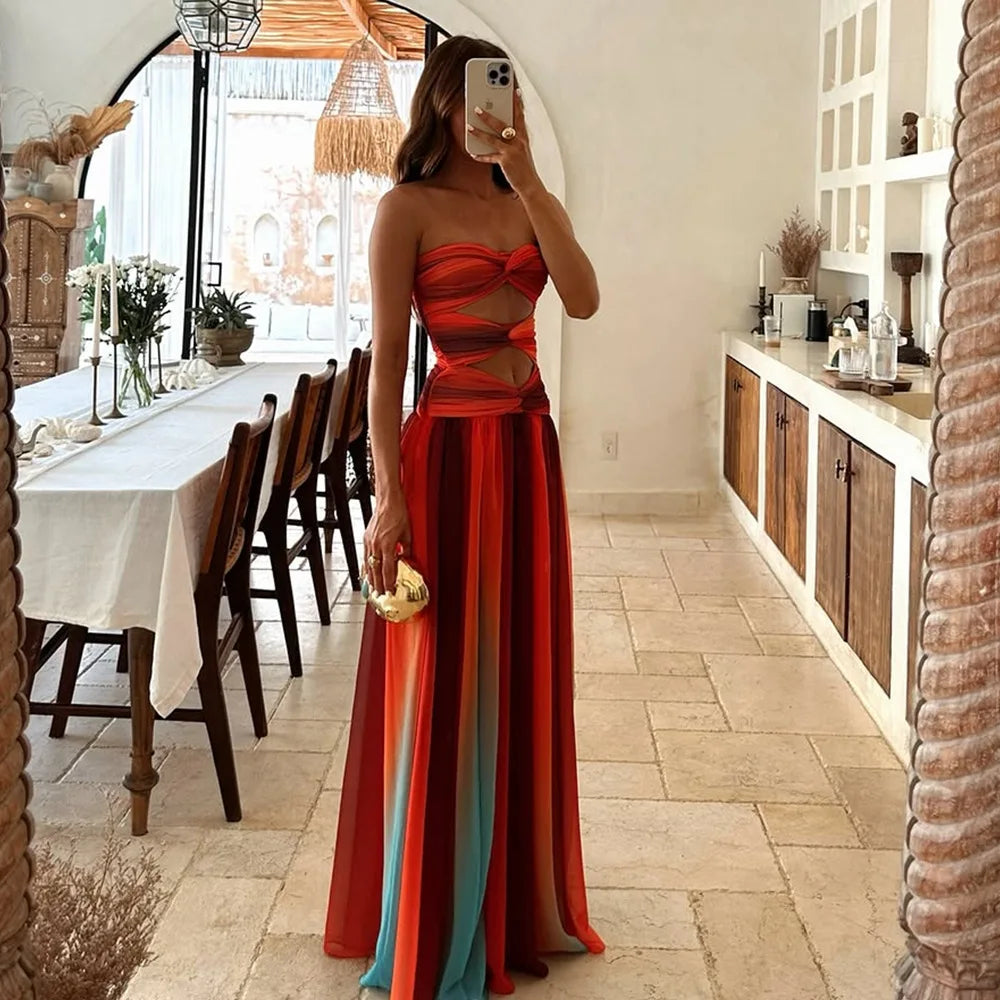 Diana | Vestido Largo Elegante con Rayas de Colores