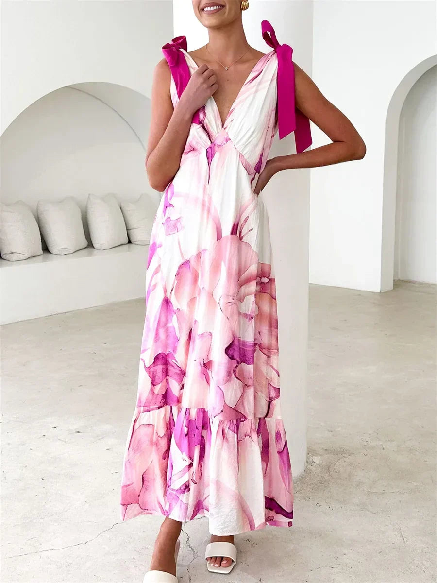 Alba | Vestido Maxi con Nudo en el Cuello y Escote en V