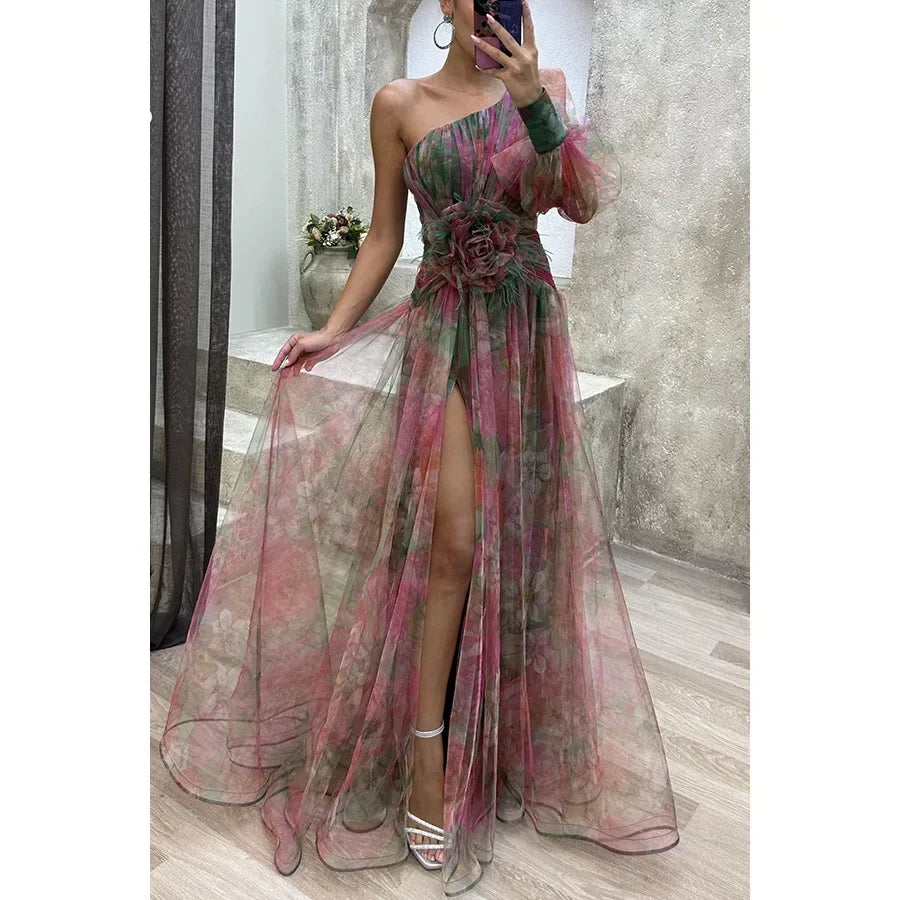 Jenny | Vestido Elegante con Flores de Tirante Único