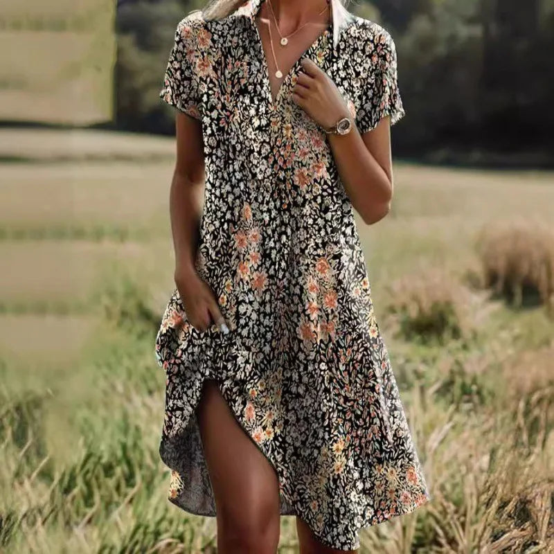 Carla™ | Elegante vestido de flores con botones y escote en V