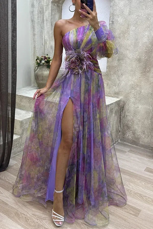 Jenny | Vestido Elegante con Flores de Tirante Único