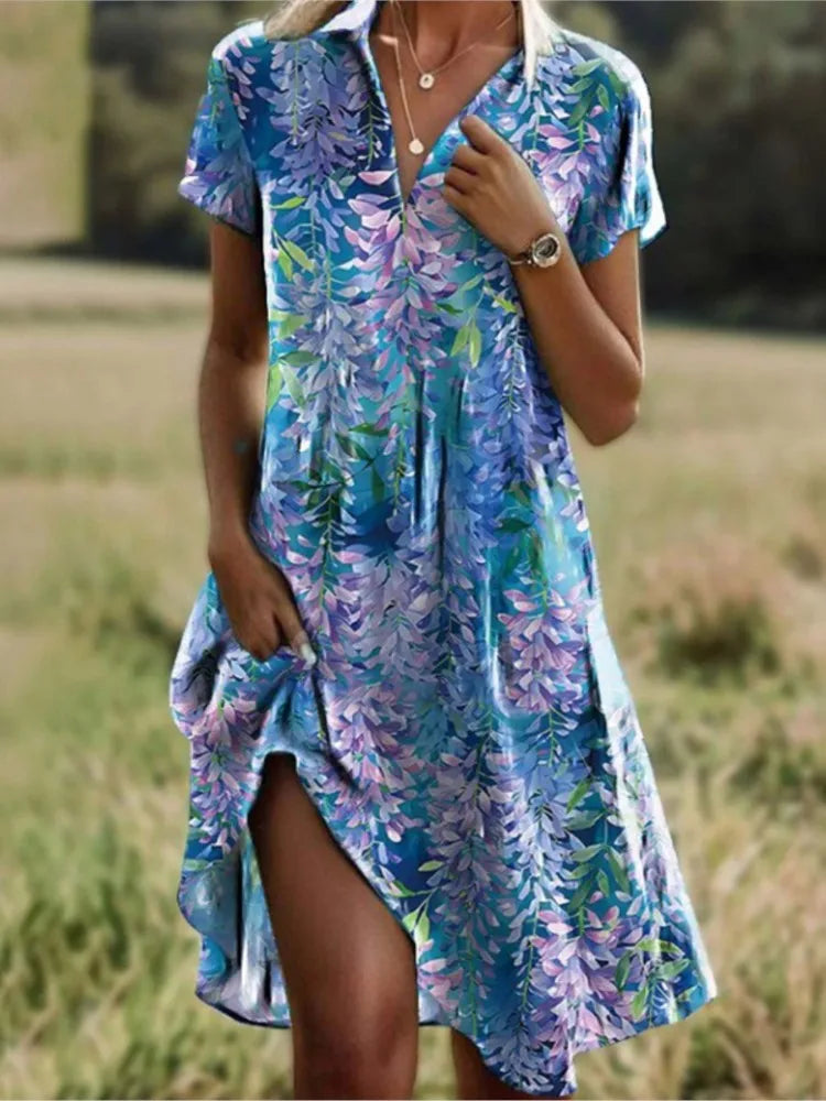 Carla™ | Elegante vestido de flores con botones y escote en V