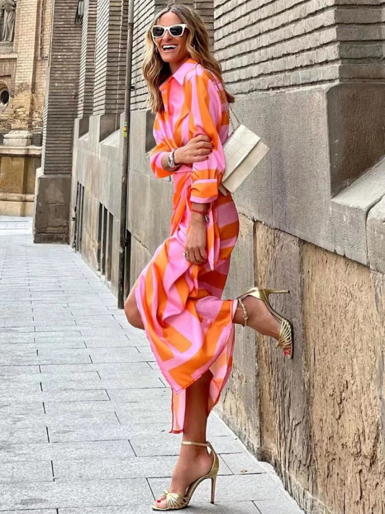 Bernice - Vestido Camisero Midi a Rayas