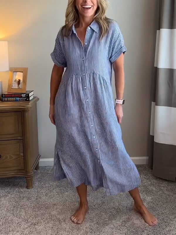 Amandine | Vestido camisa elegante a rayas con cuello de solapa