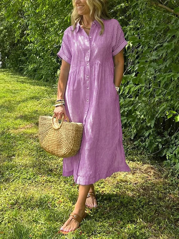Amandine | Vestido camisa elegante a rayas con cuello de solapa