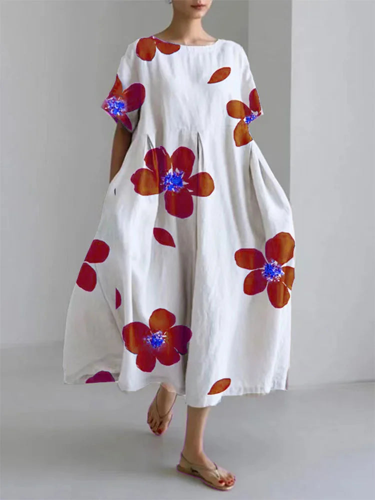 CATERINA | Vestido largo de verano con flores brillantes y comodidad suave para los días soleados