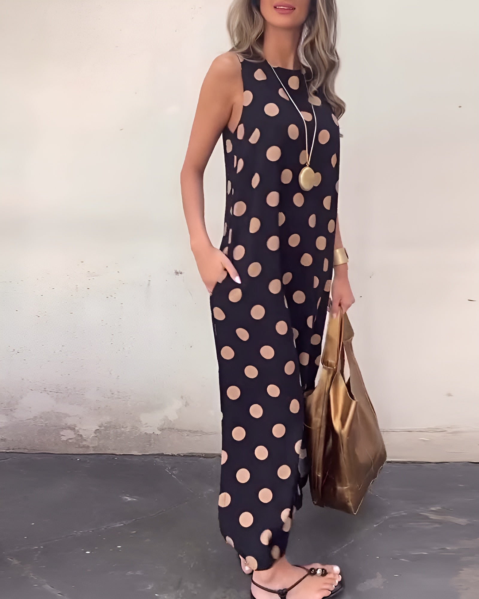 Roxane | Vestido maxi con abertura y lunares