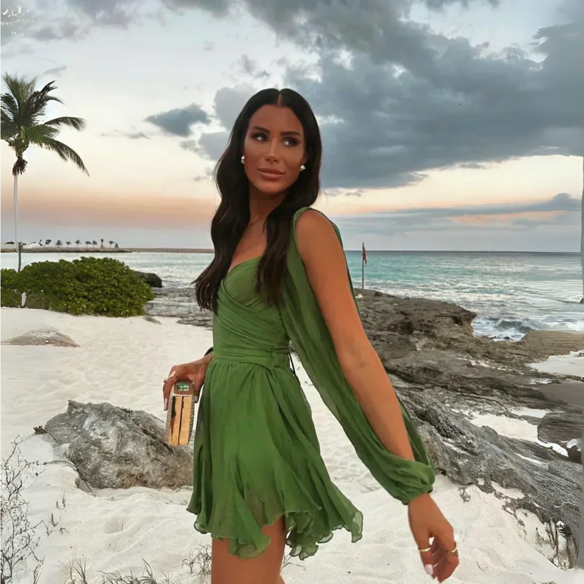 Brigitte | Flowing Dress with Sheer Sleeves