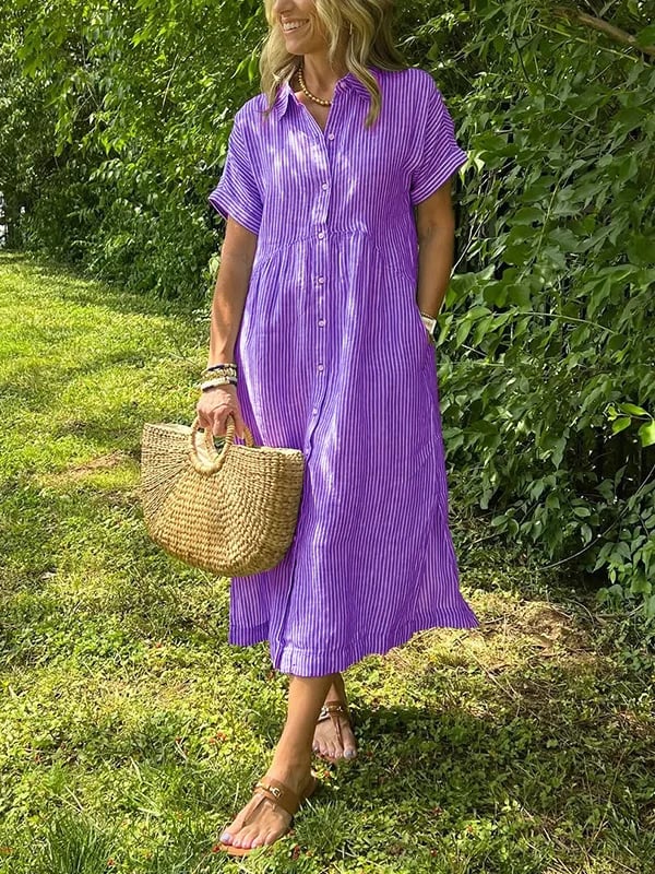 Amandine | Vestido camisa elegante a rayas con cuello de solapa