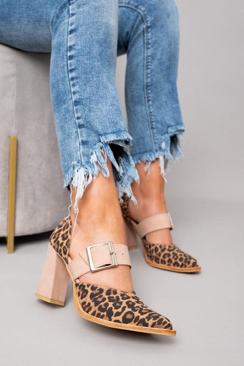 Inaria - Sandalias de ante con estampado de leopardo y tacón estable