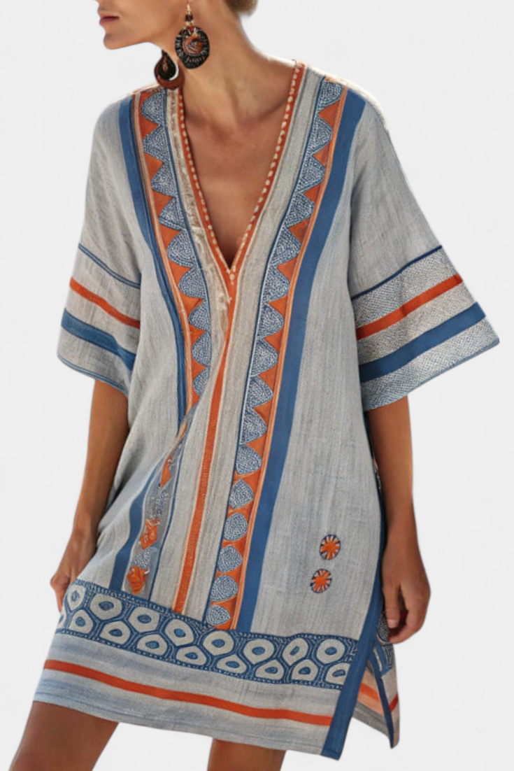 Kailani Túnica Boho con Bordado Tribal y Toques Costeros