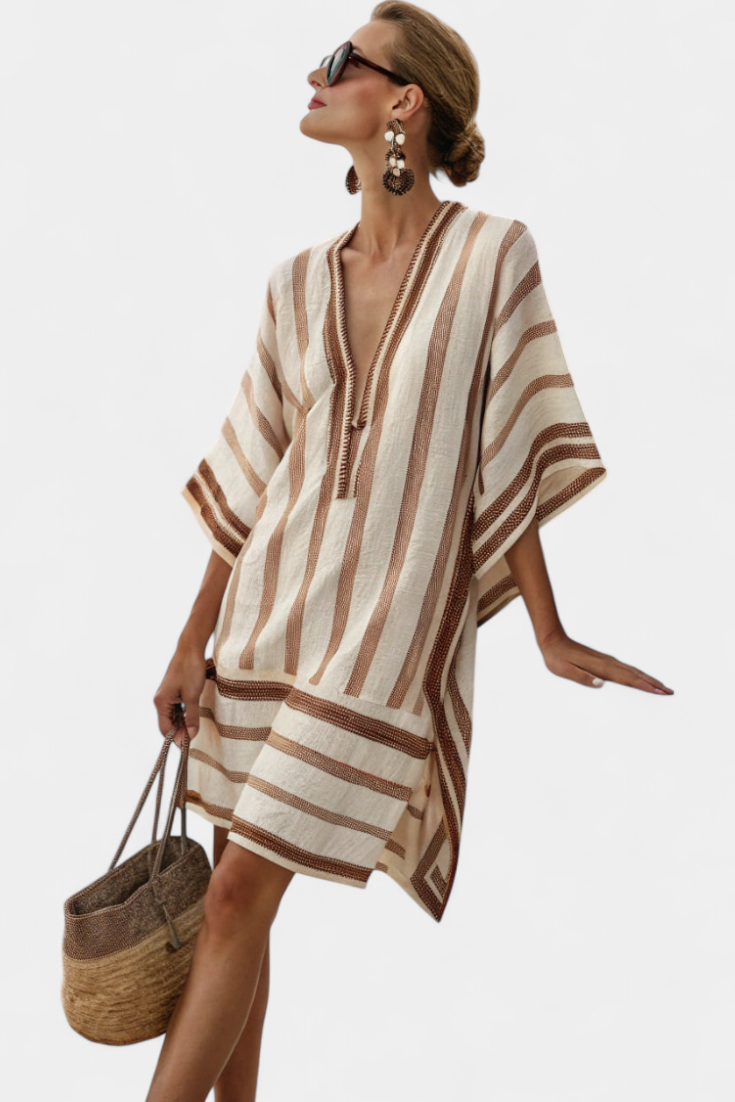 Kailani Túnica Rayada con Escote en V y Estilo Mediterráneo