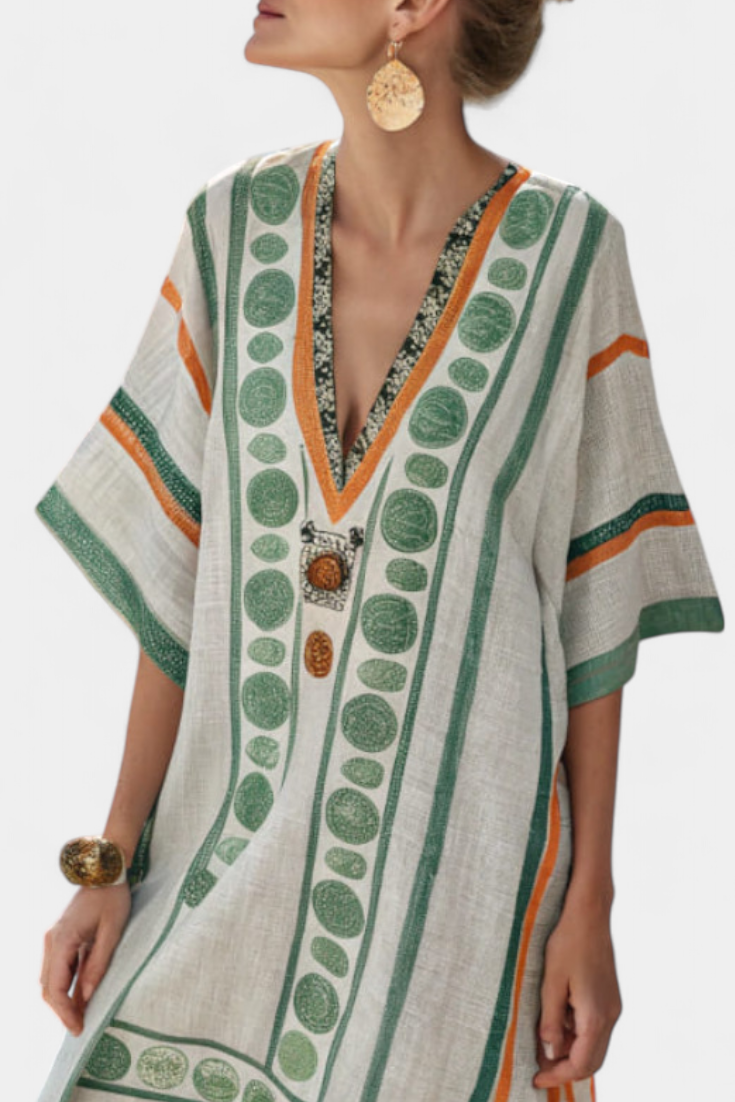 Kailani Vestido Étnico con Estampado Geométrico y Escote en V