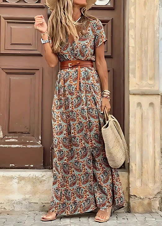 Romy – Vestido largo bohemio con cintura fruncida