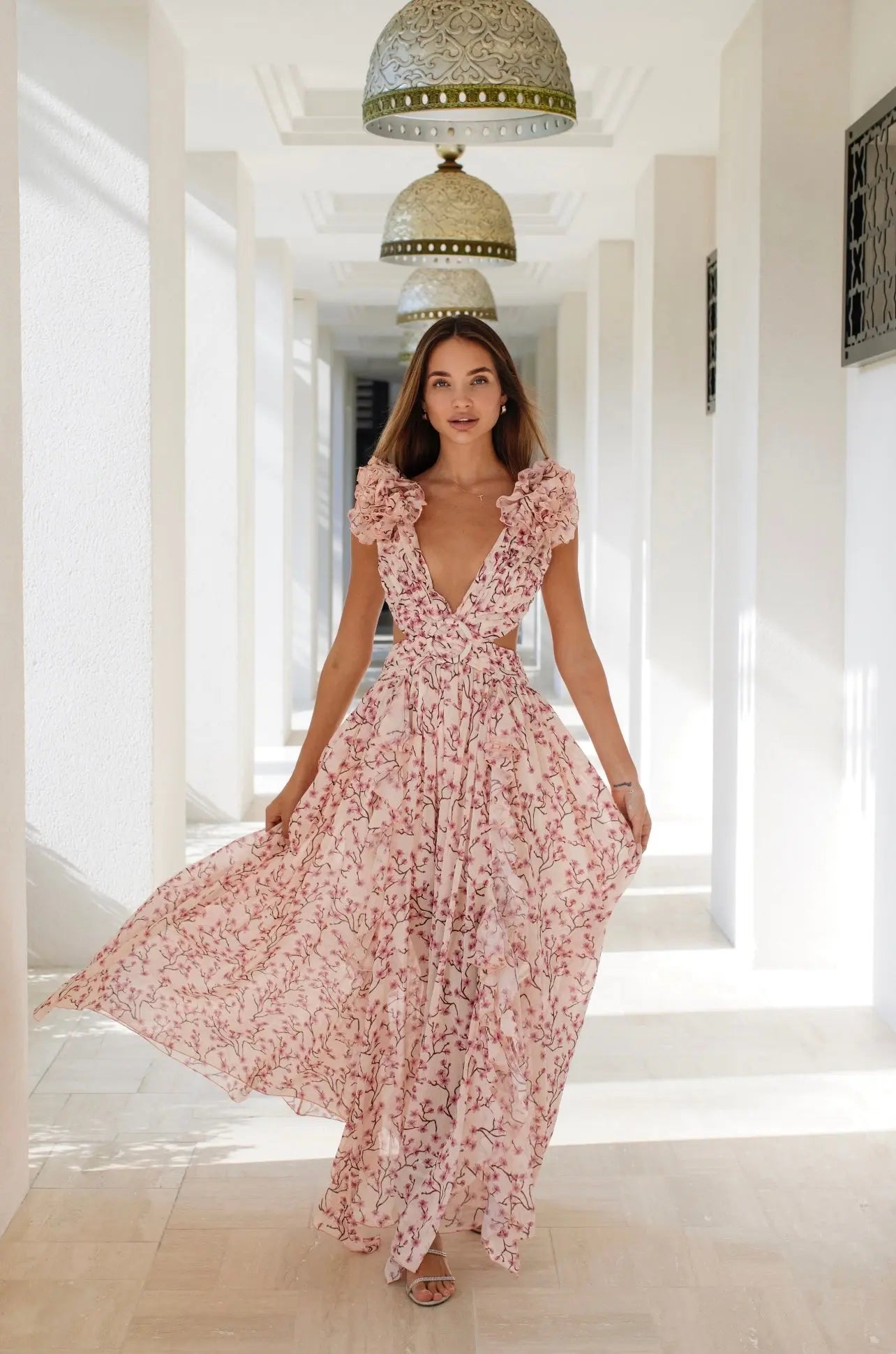 Vestido Maxi Cascada Rosa LYRA