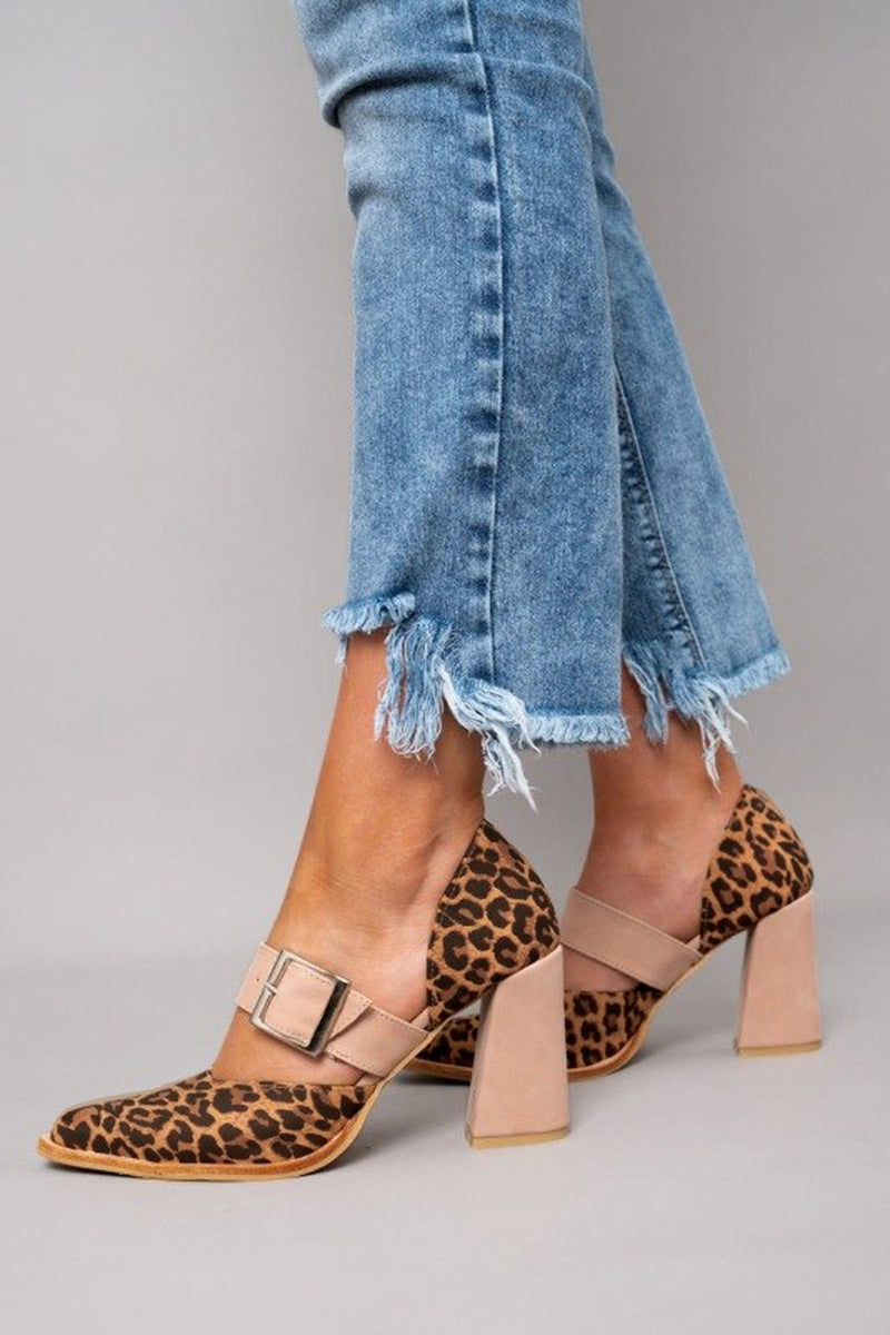 Inaria - Sandalias de ante con estampado de leopardo y tacón estable