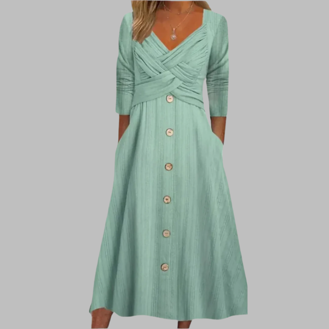 Veronika | Vestido Elegante Moldeador con Botones y Detalles Diagonales