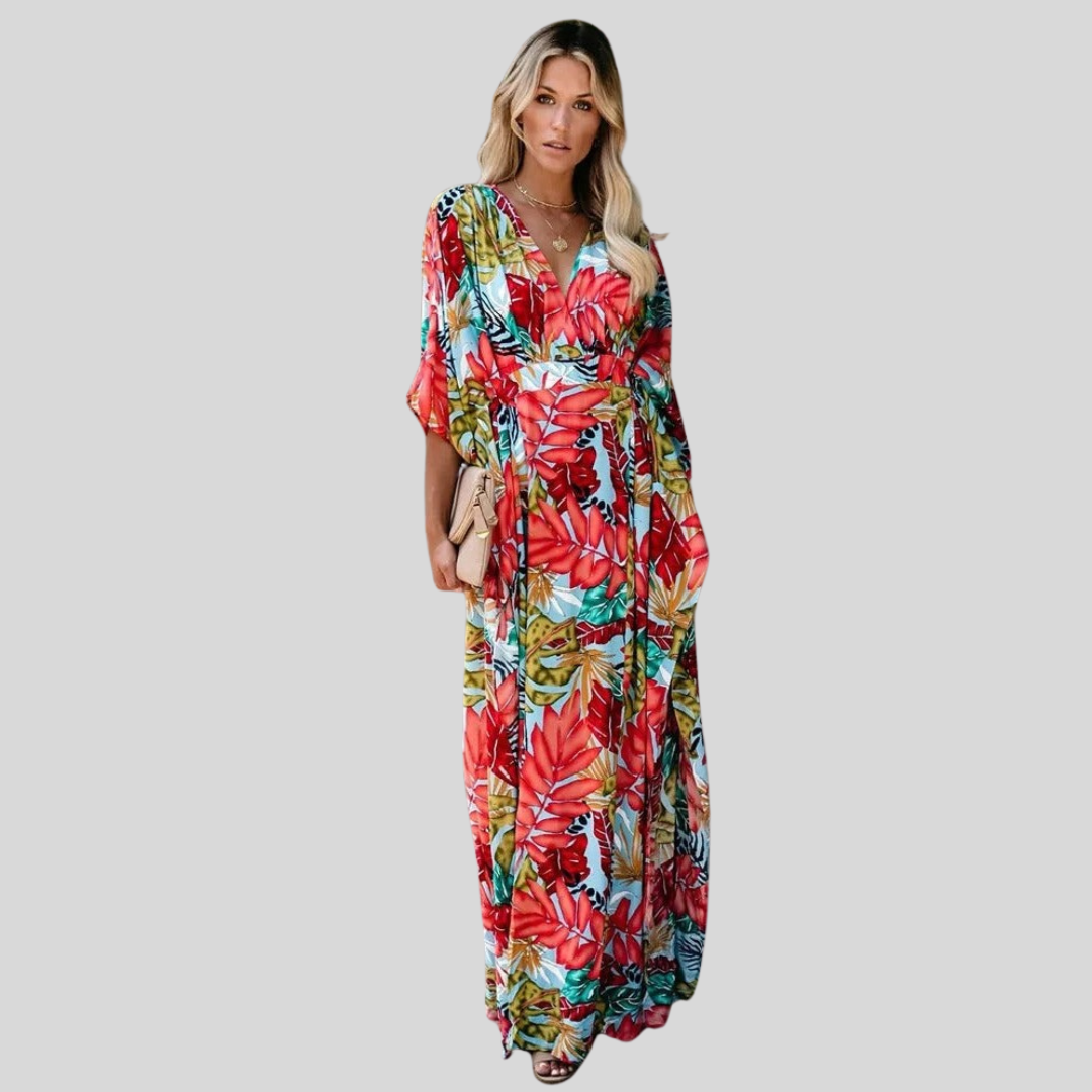 Natalija | Vestido maxi con estampado tropical y corte suelto