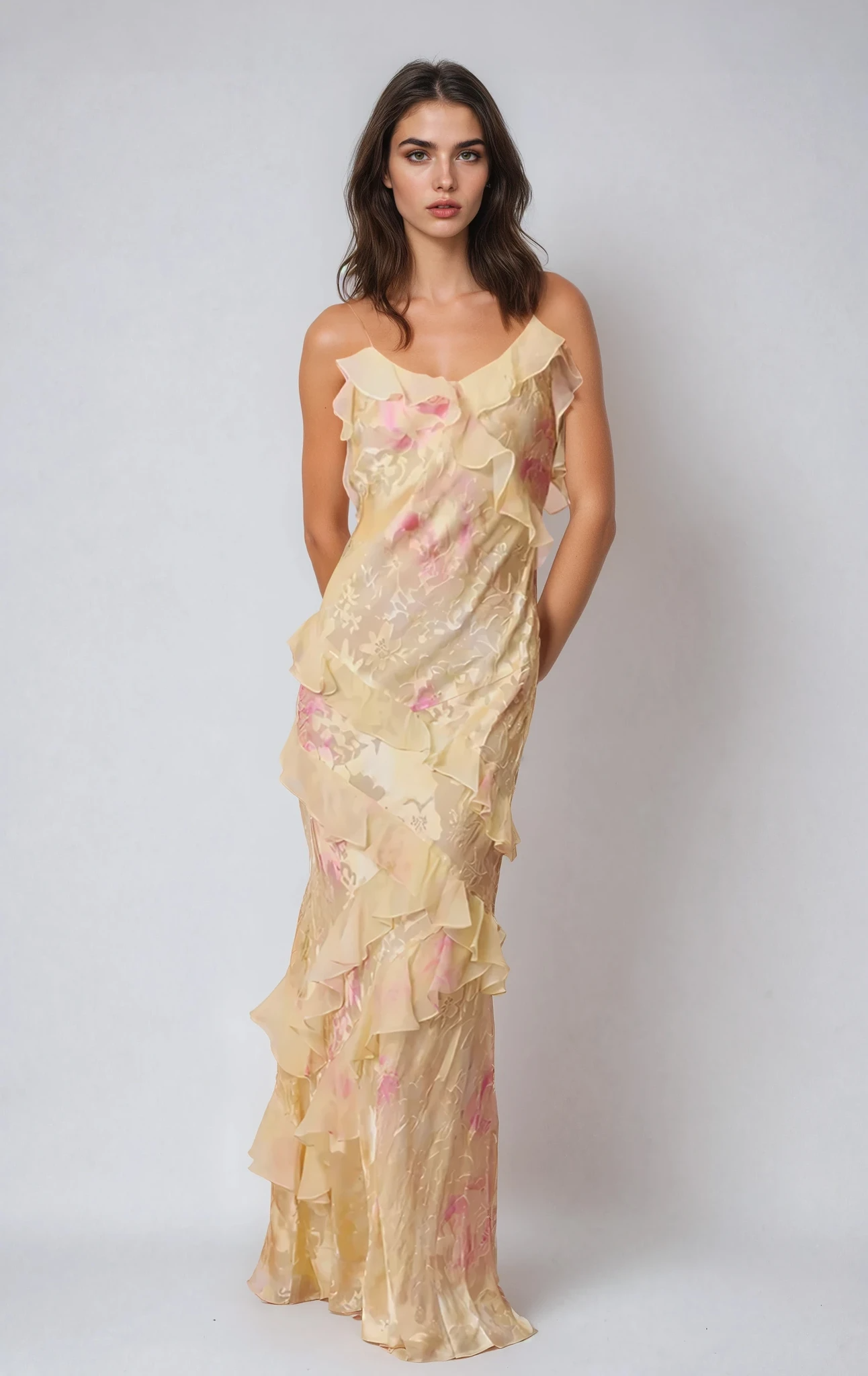Vestido Maxi Floral con Volantes FIORELLA