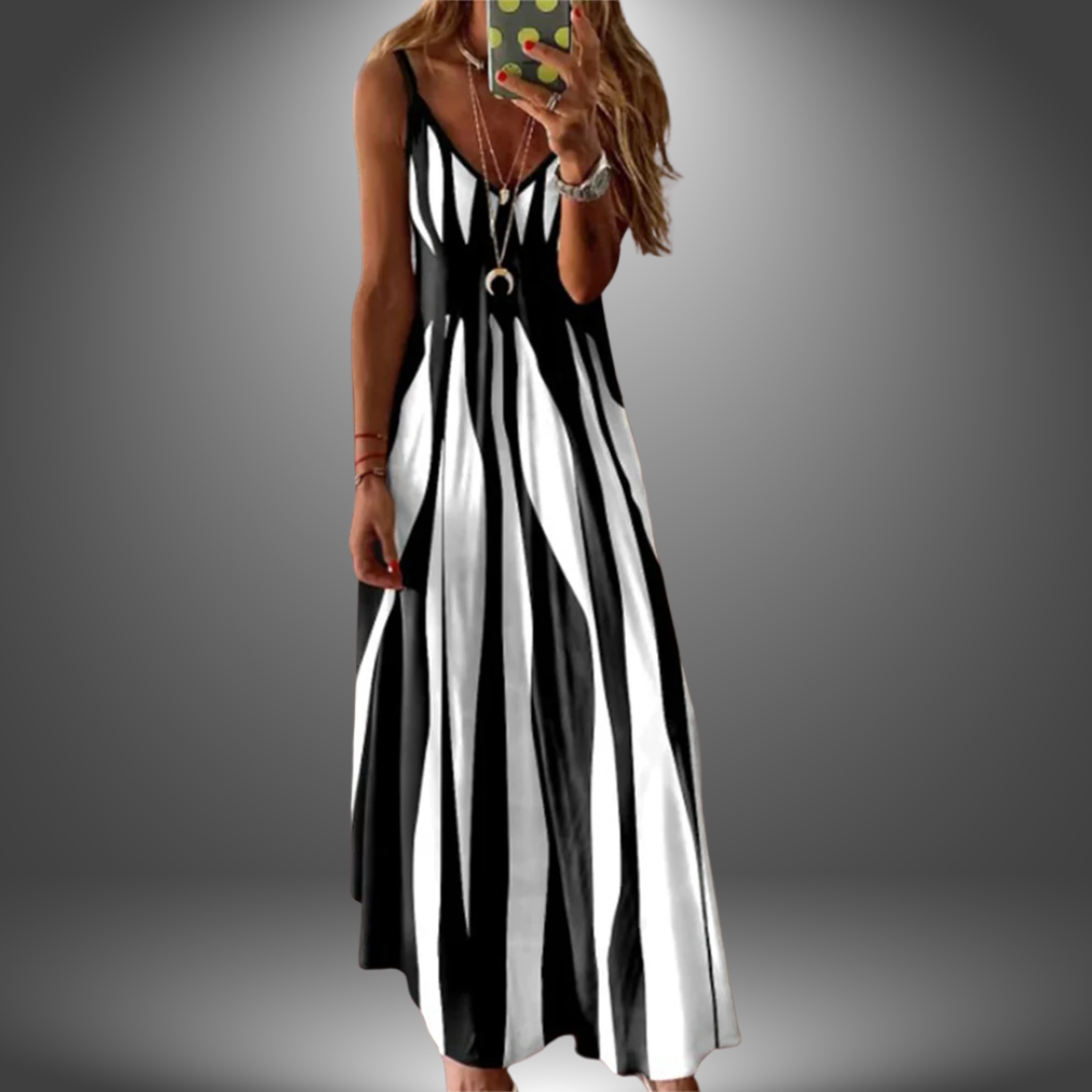 Alicia | Vestido Maxi Sin Mangas Rayado