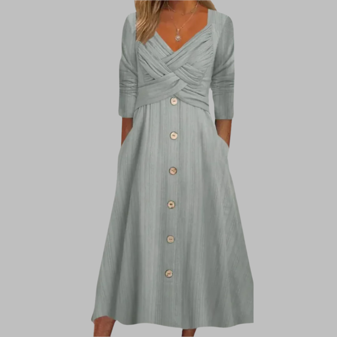Veronika | Vestido Elegante Moldeador con Botones y Detalles Diagonales