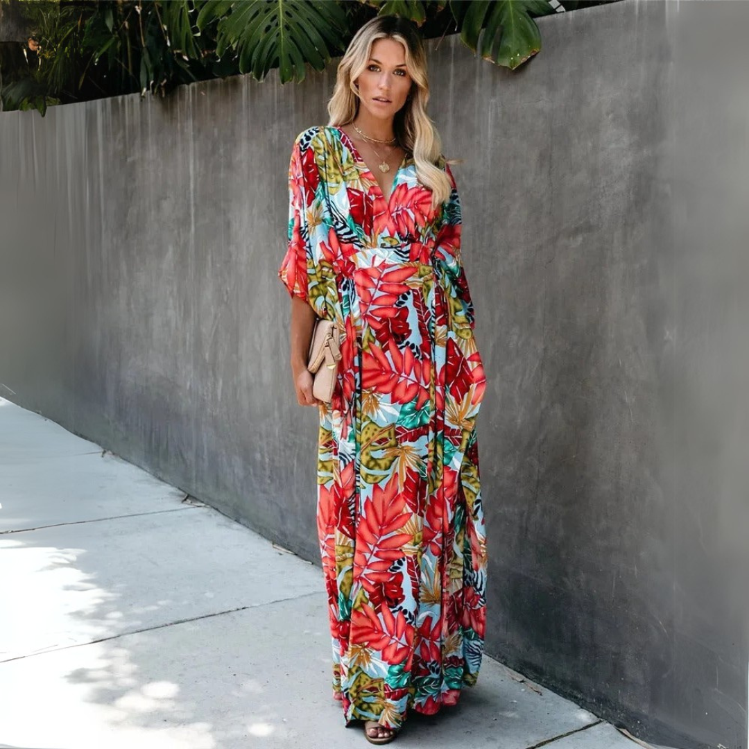 Natalija | Vestido maxi con estampado tropical y corte suelto