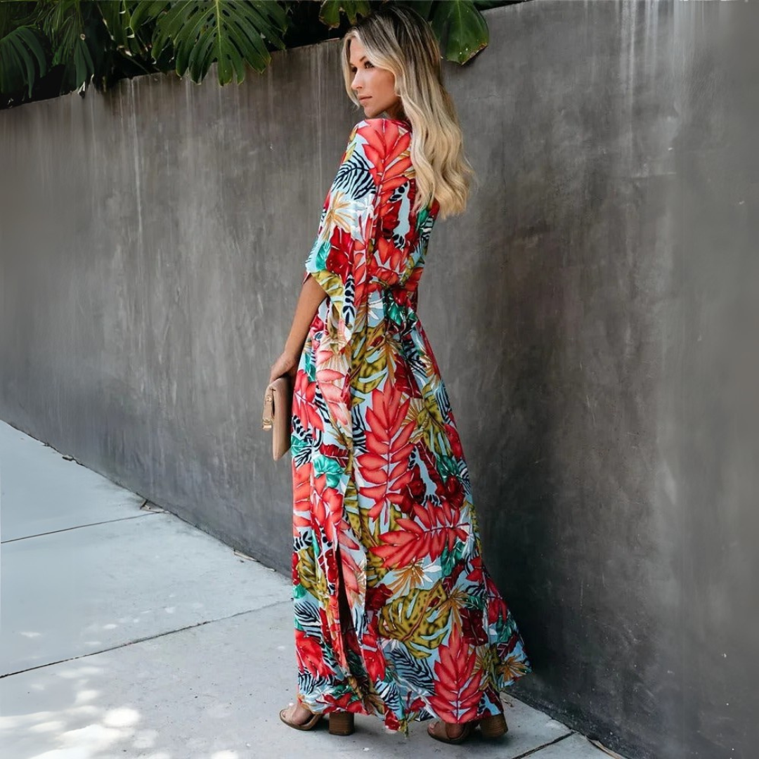 Natalija | Vestido maxi con estampado tropical y corte suelto
