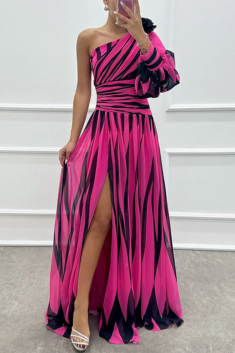 Shiloh - Elegante Vestido Maxi de Rayas con Un Hombro