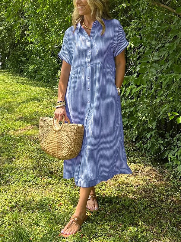 Amandine | Vestido camisa elegante a rayas con cuello de solapa