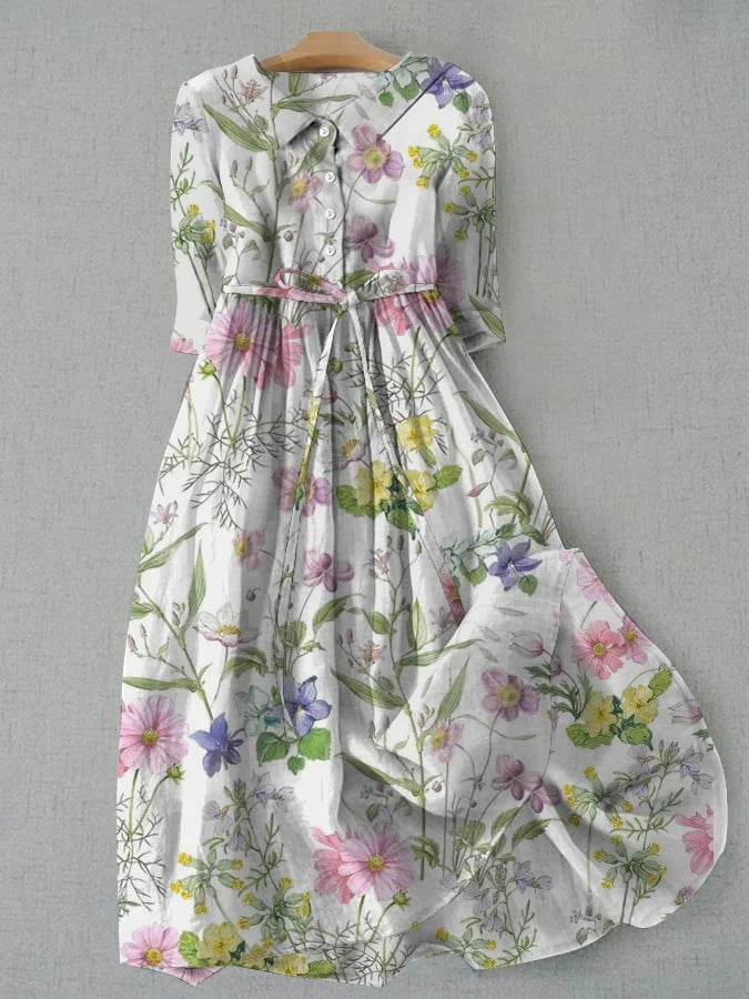 BLOSSOM | Summer Floral A-Line Dress with Waist Ties