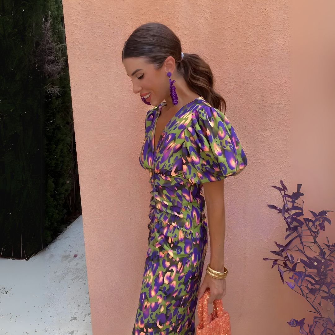 Aleksandra | Vestido con mangas abullonadas en colores brillantes